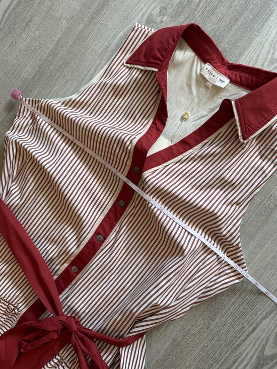 NWT Entro Red and Ivory Striped Belted Shirt Dress - Picture 13 of 13
